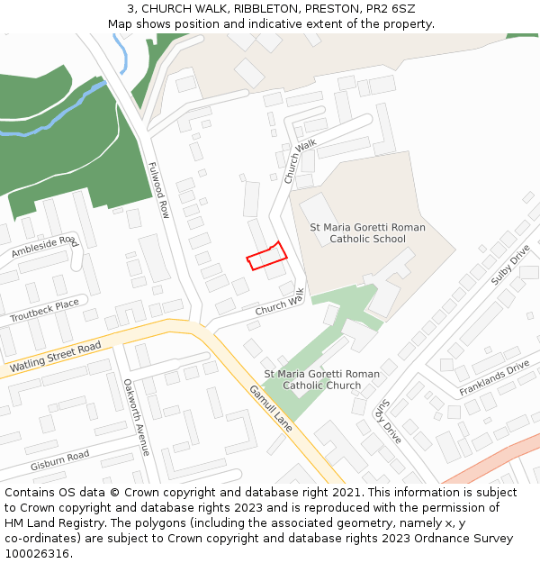 3, CHURCH WALK, RIBBLETON, PRESTON, PR2 6SZ: Location map and indicative extent of plot