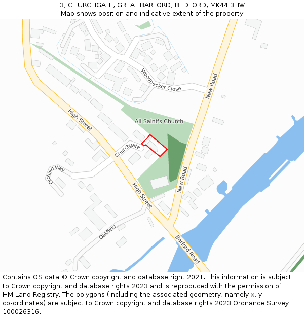 3, CHURCHGATE, GREAT BARFORD, BEDFORD, MK44 3HW: Location map and indicative extent of plot