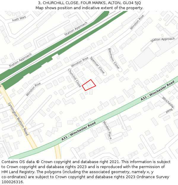 3, CHURCHILL CLOSE, FOUR MARKS, ALTON, GU34 5JQ: Location map and indicative extent of plot
