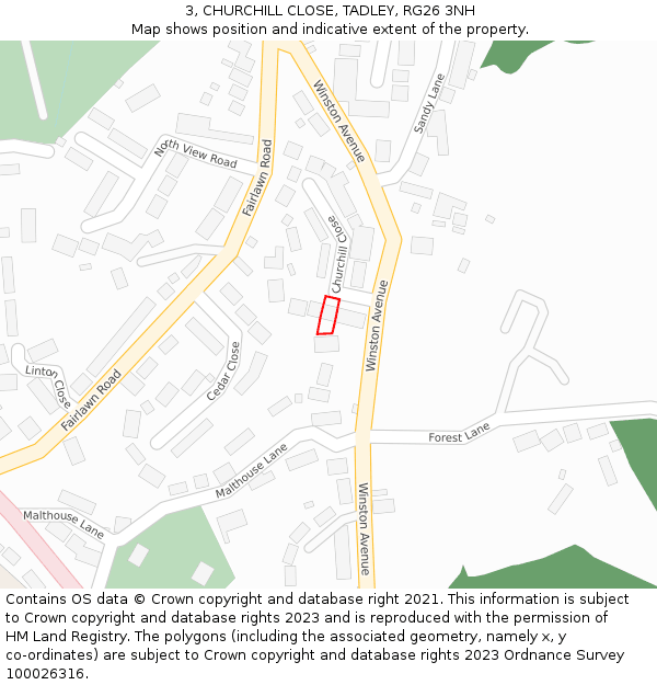3, CHURCHILL CLOSE, TADLEY, RG26 3NH: Location map and indicative extent of plot