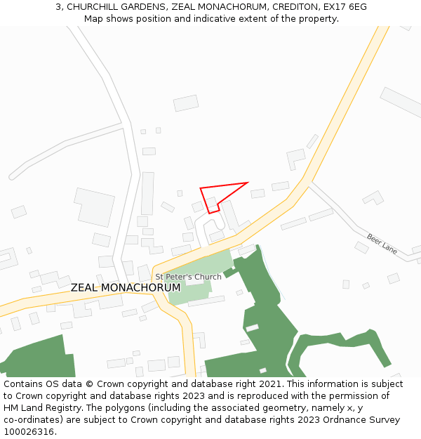 3, CHURCHILL GARDENS, ZEAL MONACHORUM, CREDITON, EX17 6EG: Location map and indicative extent of plot