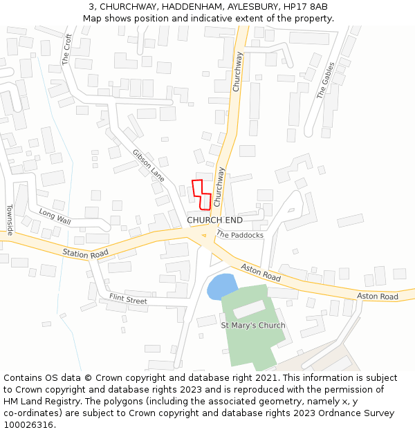 3, CHURCHWAY, HADDENHAM, AYLESBURY, HP17 8AB: Location map and indicative extent of plot