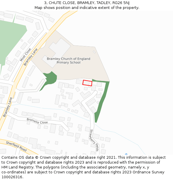 3, CHUTE CLOSE, BRAMLEY, TADLEY, RG26 5NJ: Location map and indicative extent of plot