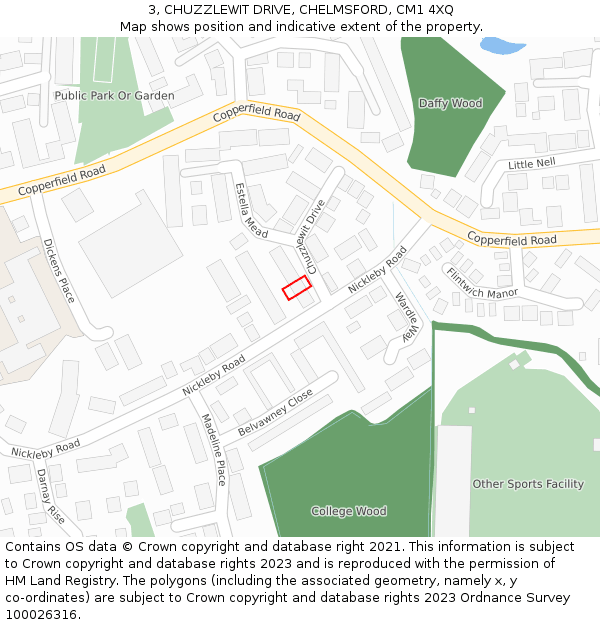 3, CHUZZLEWIT DRIVE, CHELMSFORD, CM1 4XQ: Location map and indicative extent of plot