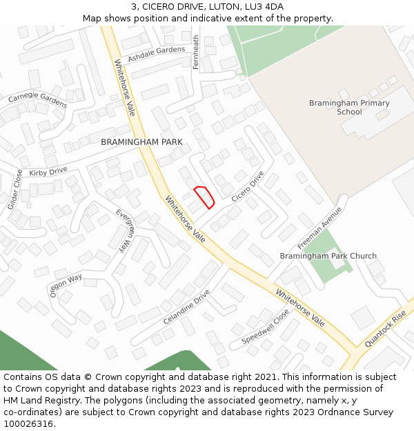 3, CICERO DRIVE, LUTON, LU3 4DA: Location map and indicative extent of plot