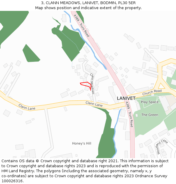 3, CLANN MEADOWS, LANIVET, BODMIN, PL30 5ER: Location map and indicative extent of plot