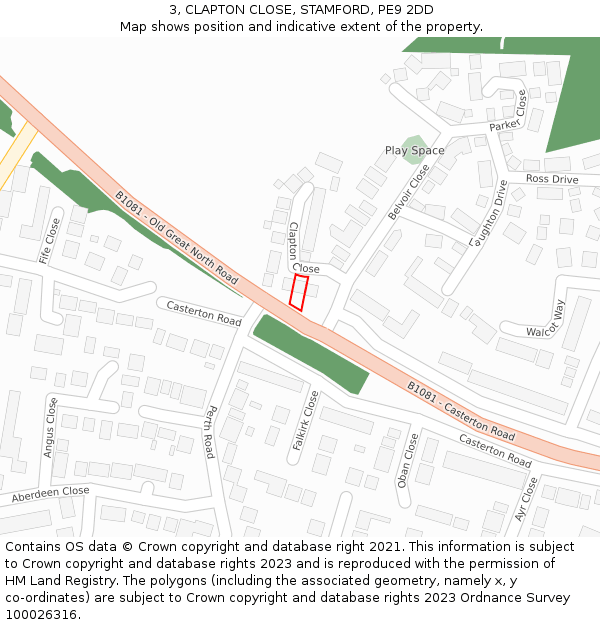 3, CLAPTON CLOSE, STAMFORD, PE9 2DD: Location map and indicative extent of plot