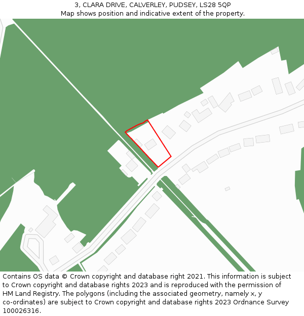 3, CLARA DRIVE, CALVERLEY, PUDSEY, LS28 5QP: Location map and indicative extent of plot