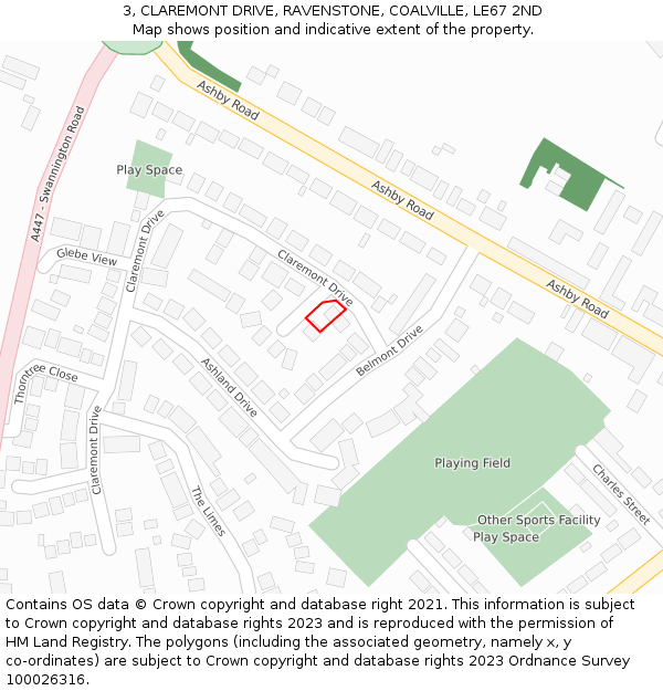 3, CLAREMONT DRIVE, RAVENSTONE, COALVILLE, LE67 2ND: Location map and indicative extent of plot