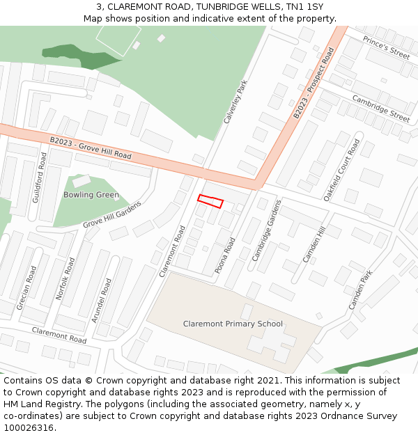 3, CLAREMONT ROAD, TUNBRIDGE WELLS, TN1 1SY: Location map and indicative extent of plot