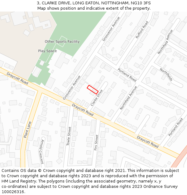 3, CLARKE DRIVE, LONG EATON, NOTTINGHAM, NG10 3FS: Location map and indicative extent of plot