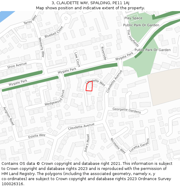 3, CLAUDETTE WAY, SPALDING, PE11 1AJ: Location map and indicative extent of plot