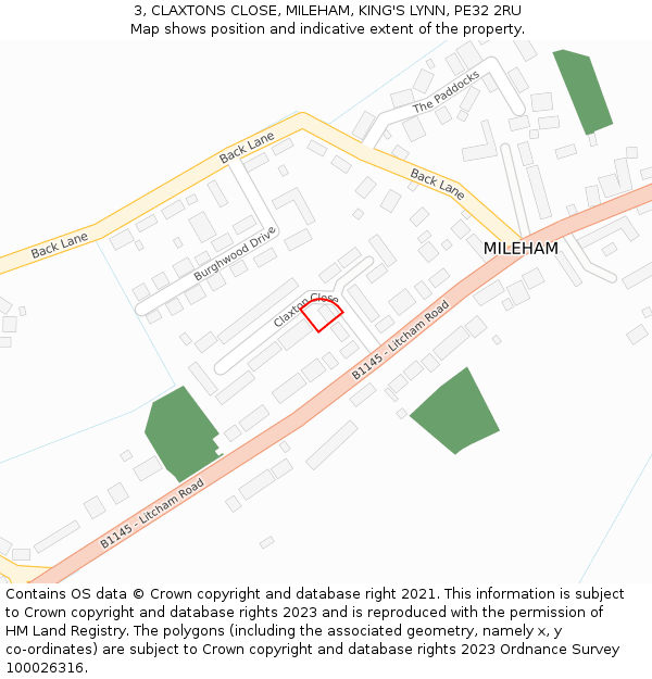 3, CLAXTONS CLOSE, MILEHAM, KING'S LYNN, PE32 2RU: Location map and indicative extent of plot