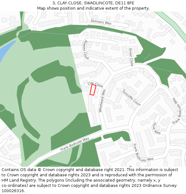 3, CLAY CLOSE, SWADLINCOTE, DE11 8FE: Location map and indicative extent of plot