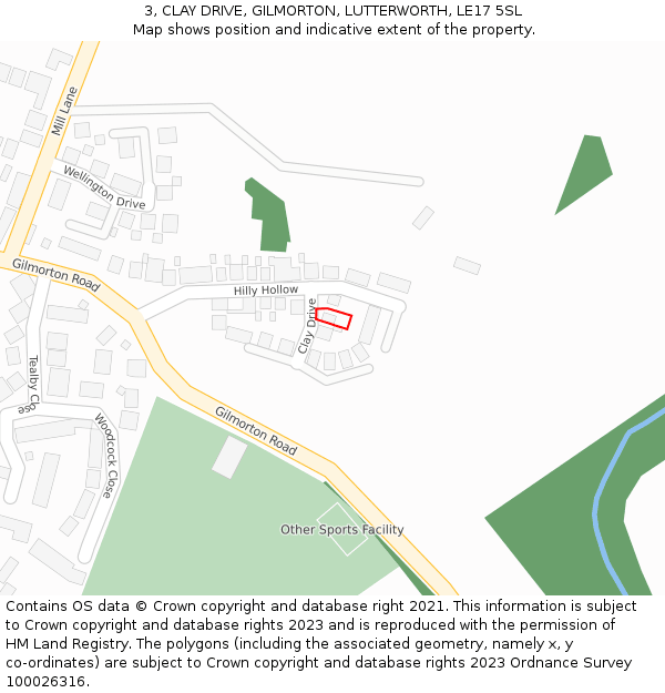 3, CLAY DRIVE, GILMORTON, LUTTERWORTH, LE17 5SL: Location map and indicative extent of plot