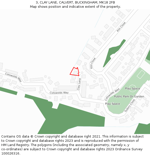 3, CLAY LANE, CALVERT, BUCKINGHAM, MK18 2FB: Location map and indicative extent of plot