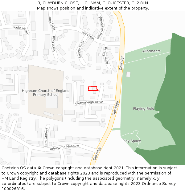 3, CLAYBURN CLOSE, HIGHNAM, GLOUCESTER, GL2 8LN: Location map and indicative extent of plot