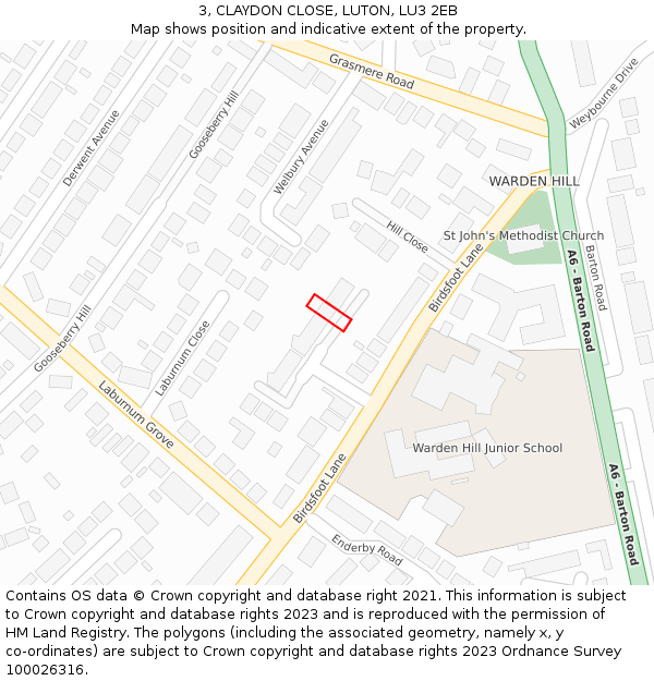 3, CLAYDON CLOSE, LUTON, LU3 2EB: Location map and indicative extent of plot
