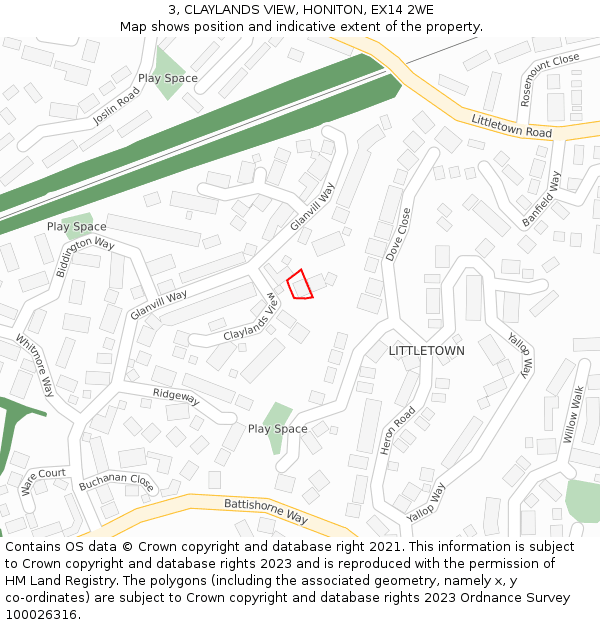 3, CLAYLANDS VIEW, HONITON, EX14 2WE: Location map and indicative extent of plot