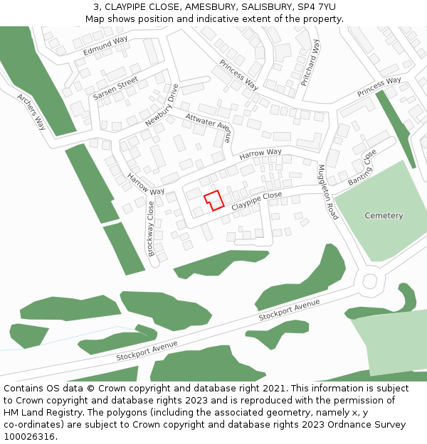 3, CLAYPIPE CLOSE, AMESBURY, SALISBURY, SP4 7YU: Location map and indicative extent of plot