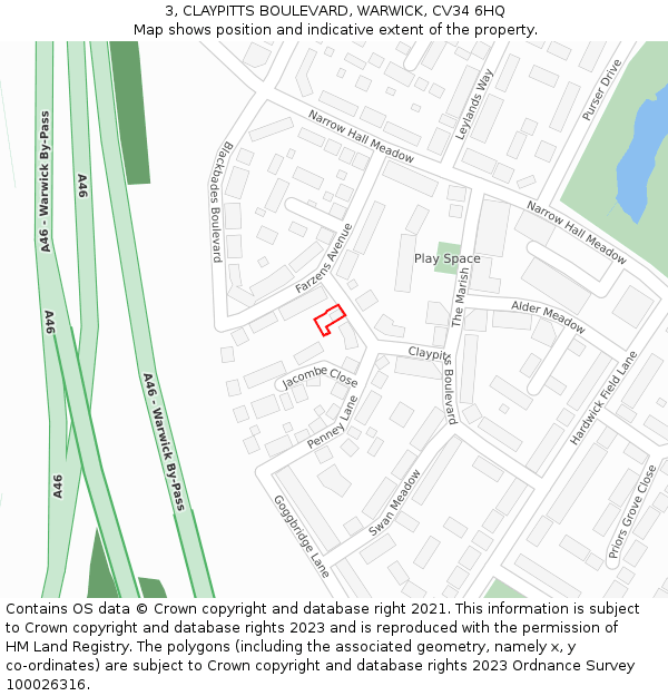 3, CLAYPITTS BOULEVARD, WARWICK, CV34 6HQ: Location map and indicative extent of plot
