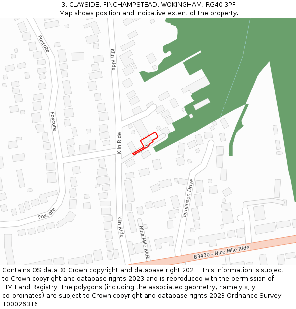 3, CLAYSIDE, FINCHAMPSTEAD, WOKINGHAM, RG40 3PF: Location map and indicative extent of plot