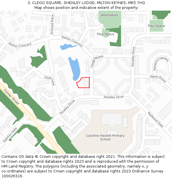 3, CLEGG SQUARE, SHENLEY LODGE, MILTON KEYNES, MK5 7HG: Location map and indicative extent of plot