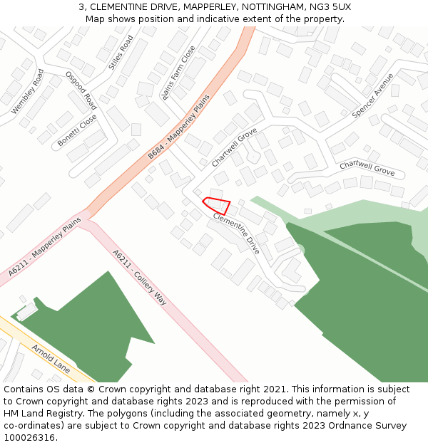 3, CLEMENTINE DRIVE, MAPPERLEY, NOTTINGHAM, NG3 5UX: Location map and indicative extent of plot