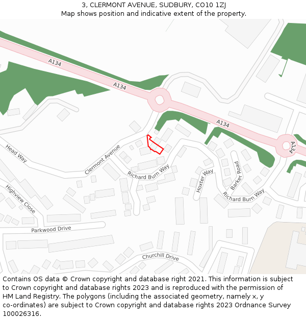 3, CLERMONT AVENUE, SUDBURY, CO10 1ZJ: Location map and indicative extent of plot