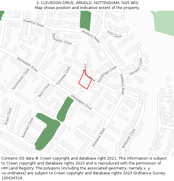 3, CLEVEDON DRIVE, ARNOLD, NOTTINGHAM, NG5 8EQ: Location map and indicative extent of plot