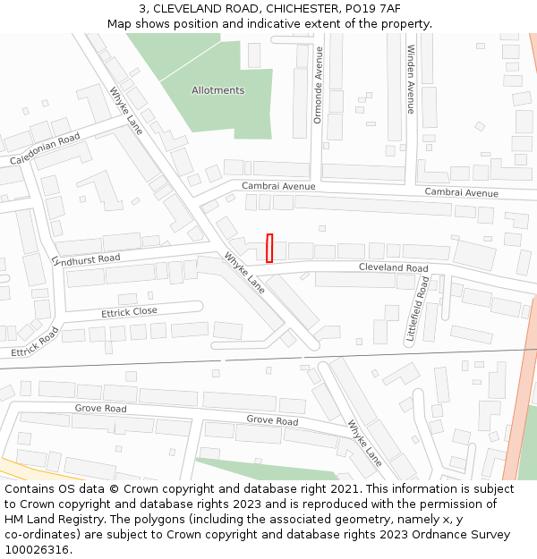 3, CLEVELAND ROAD, CHICHESTER, PO19 7AF: Location map and indicative extent of plot
