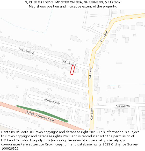 3, CLIFF GARDENS, MINSTER ON SEA, SHEERNESS, ME12 3QY: Location map and indicative extent of plot