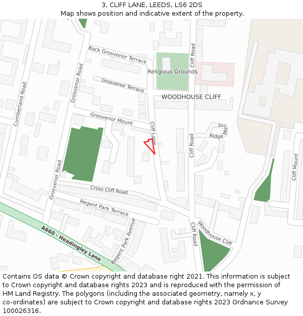 3, CLIFF LANE, LEEDS, LS6 2DS: Location map and indicative extent of plot