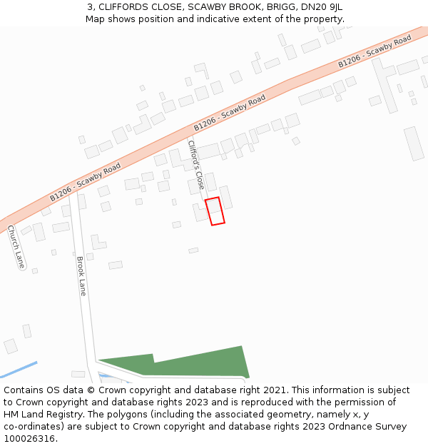 3, CLIFFORDS CLOSE, SCAWBY BROOK, BRIGG, DN20 9JL: Location map and indicative extent of plot