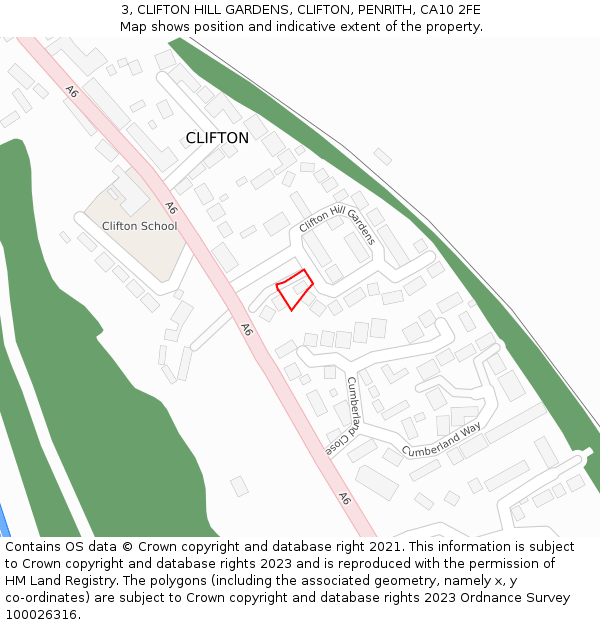3, CLIFTON HILL GARDENS, CLIFTON, PENRITH, CA10 2FE: Location map and indicative extent of plot