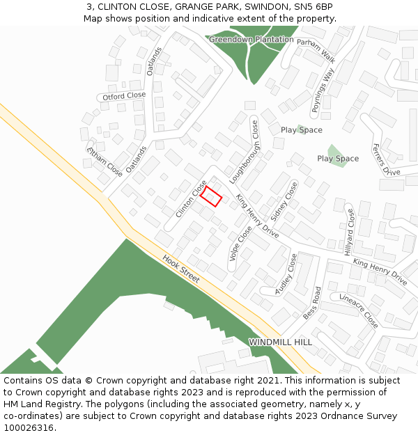 3, CLINTON CLOSE, GRANGE PARK, SWINDON, SN5 6BP: Location map and indicative extent of plot