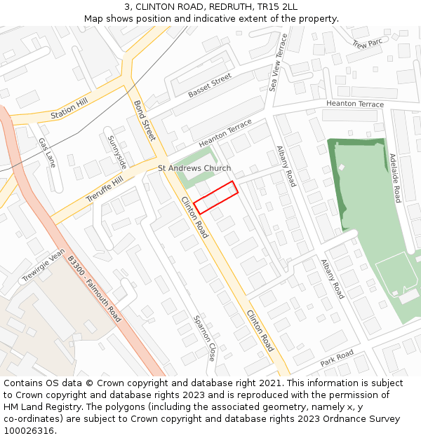 3, CLINTON ROAD, REDRUTH, TR15 2LL: Location map and indicative extent of plot