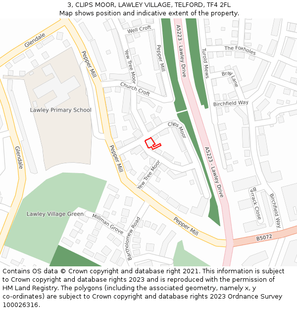 3, CLIPS MOOR, LAWLEY VILLAGE, TELFORD, TF4 2FL: Location map and indicative extent of plot