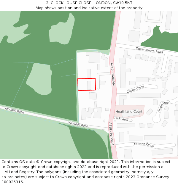 3, CLOCKHOUSE CLOSE, LONDON, SW19 5NT: Location map and indicative extent of plot