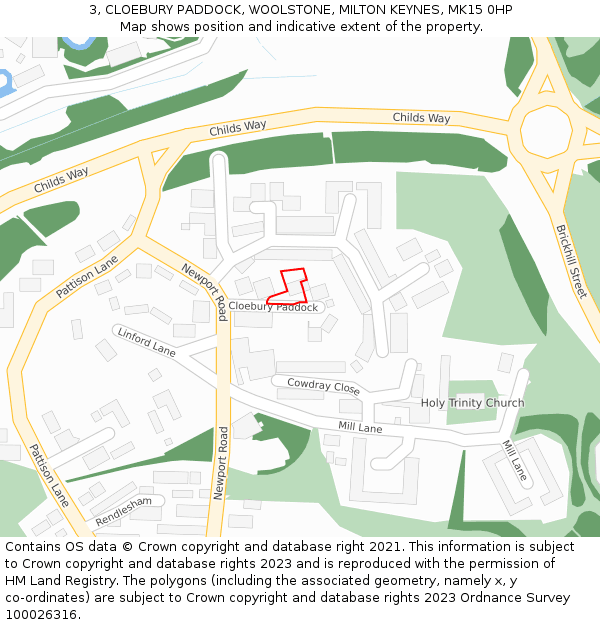 3, CLOEBURY PADDOCK, WOOLSTONE, MILTON KEYNES, MK15 0HP: Location map and indicative extent of plot
