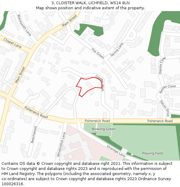 3, CLOISTER WALK, LICHFIELD, WS14 9LN: Location map and indicative extent of plot