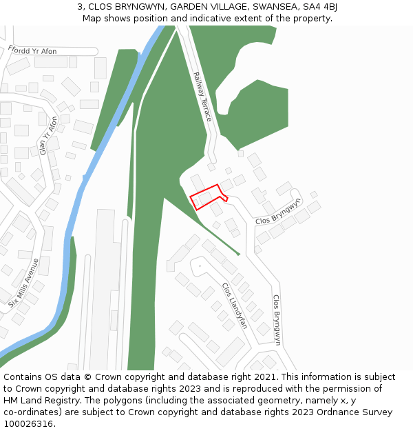 3, CLOS BRYNGWYN, GARDEN VILLAGE, SWANSEA, SA4 4BJ: Location map and indicative extent of plot