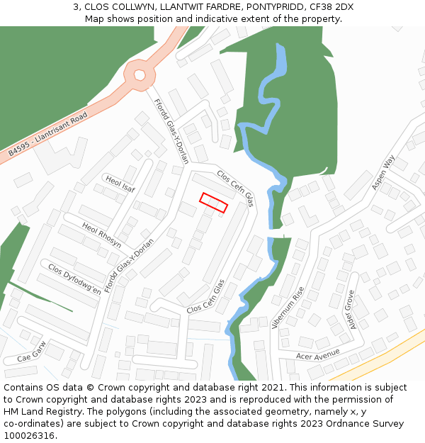 3, CLOS COLLWYN, LLANTWIT FARDRE, PONTYPRIDD, CF38 2DX: Location map and indicative extent of plot