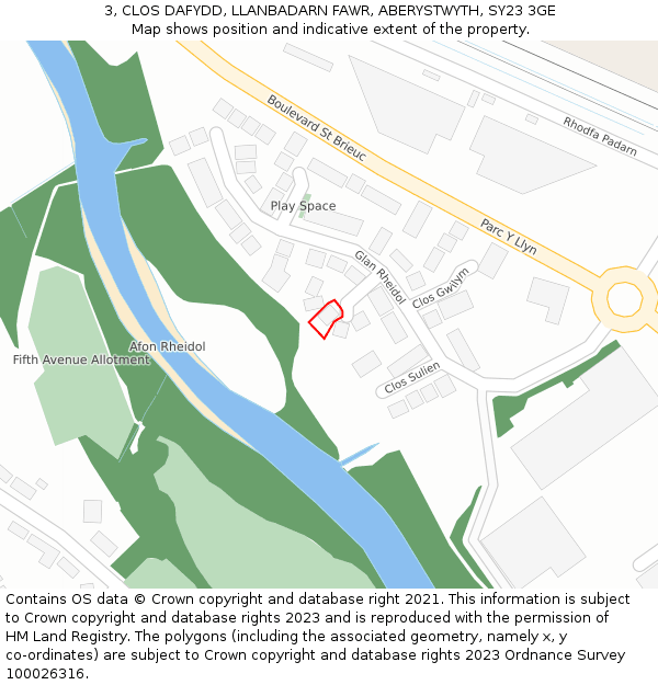 3, CLOS DAFYDD, LLANBADARN FAWR, ABERYSTWYTH, SY23 3GE: Location map and indicative extent of plot