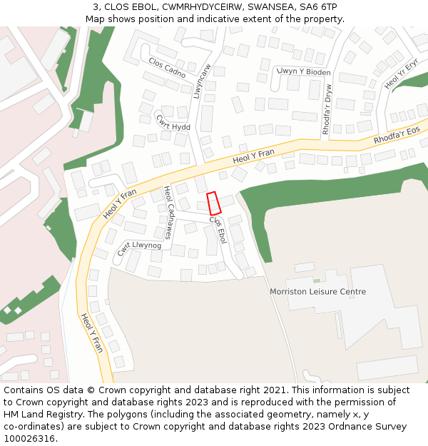 3, CLOS EBOL, CWMRHYDYCEIRW, SWANSEA, SA6 6TP: Location map and indicative extent of plot