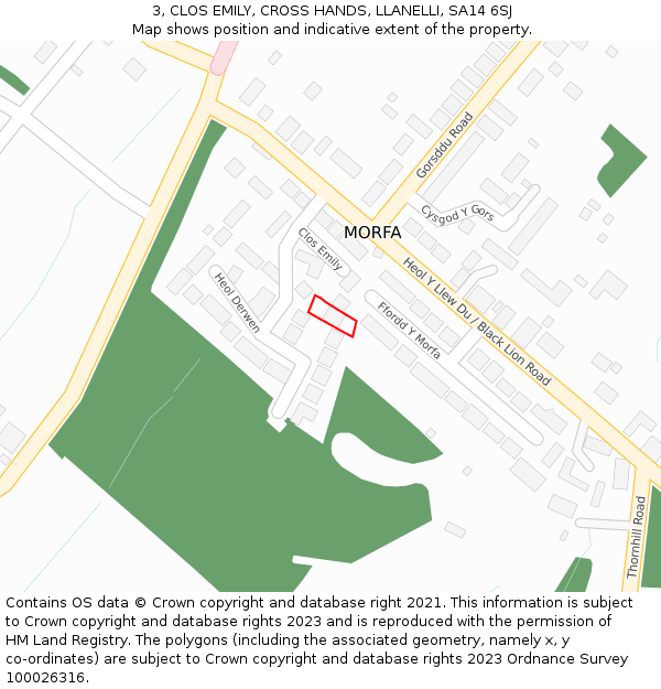 3, CLOS EMILY, CROSS HANDS, LLANELLI, SA14 6SJ: Location map and indicative extent of plot