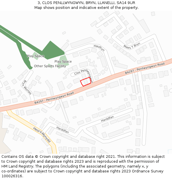 3, CLOS PENLLWYNGWYN, BRYN, LLANELLI, SA14 9UR: Location map and indicative extent of plot