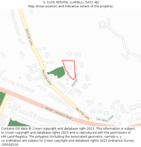 3, CLOS PENYFAI, LLANELLI, SA15 4EJ: Location map and indicative extent of plot