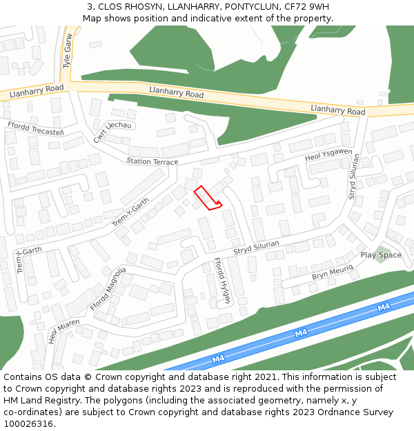 3, CLOS RHOSYN, LLANHARRY, PONTYCLUN, CF72 9WH: Location map and indicative extent of plot