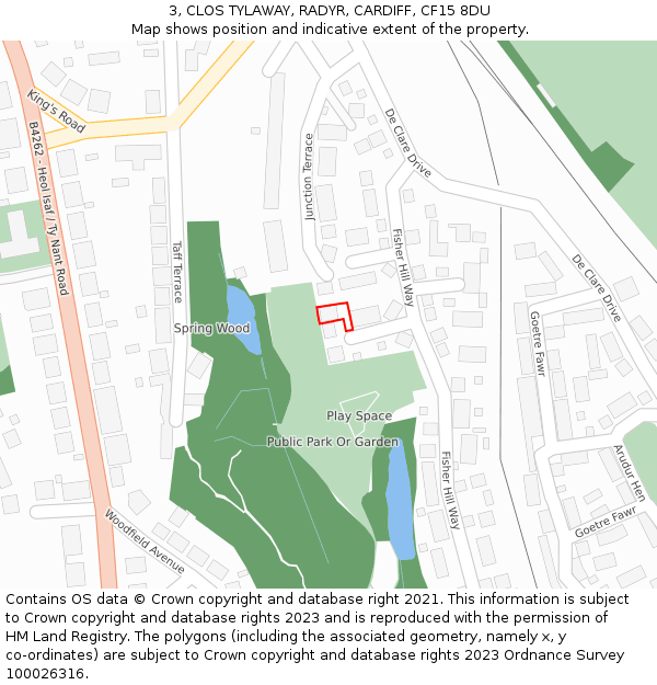 3, CLOS TYLAWAY, RADYR, CARDIFF, CF15 8DU: Location map and indicative extent of plot